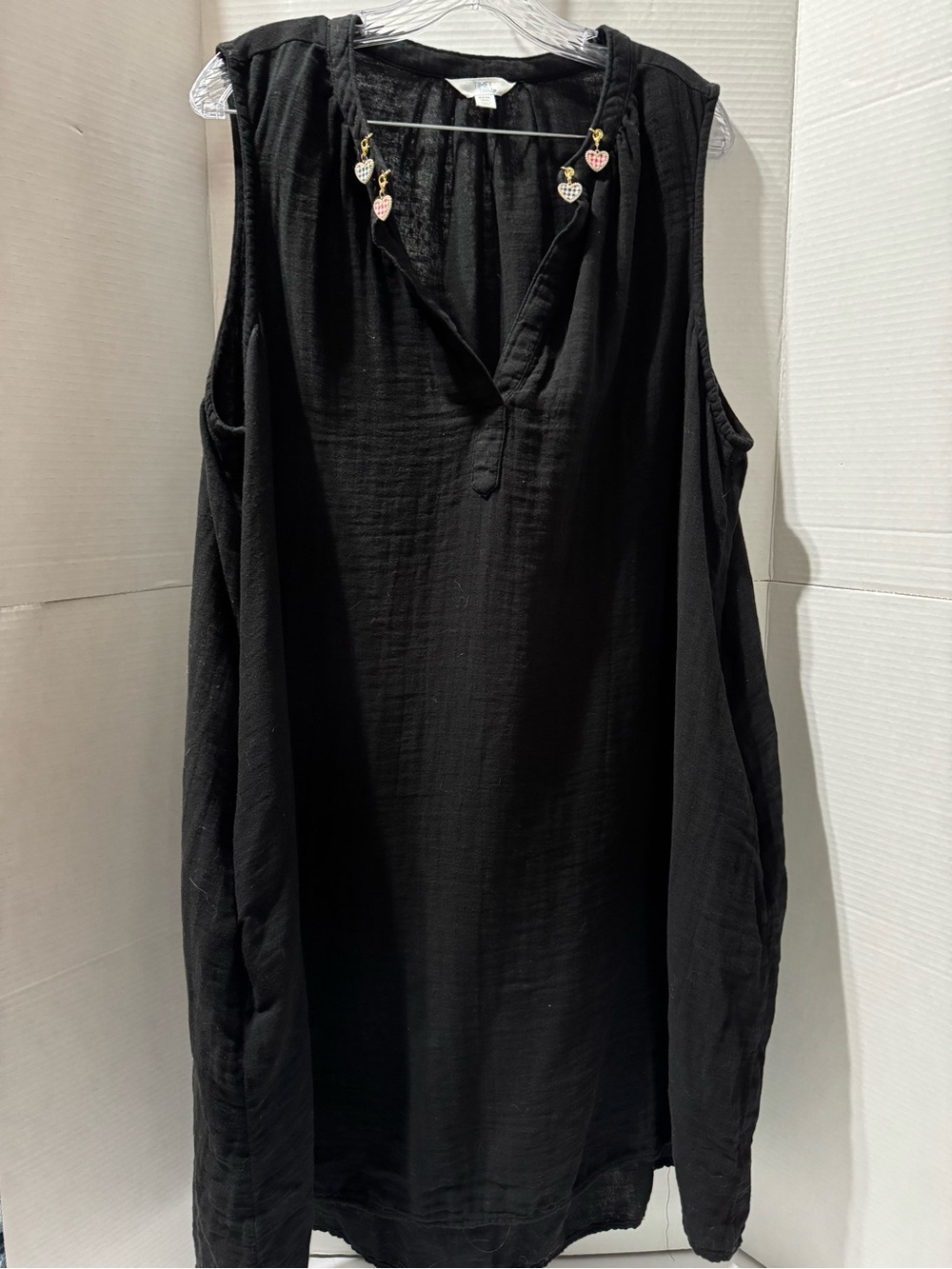 Cotton Upcycled Black Dress with Hearts